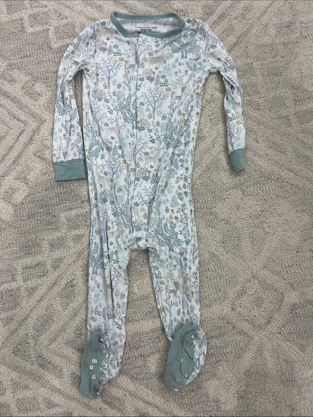 Baby Footed One-Piece Pajamas in Sage Woodland Print